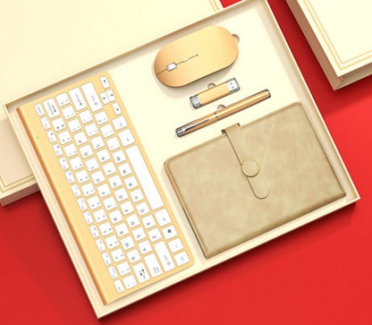 pen + USB flash drive + mouse + keyboard + Notebook