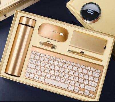 Gold digital display cup + pen + USB flash drive + mouse + keyboard + power Bank