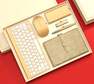 Pen + USB flash drive + mouse + keyboard + Notebook+power bank